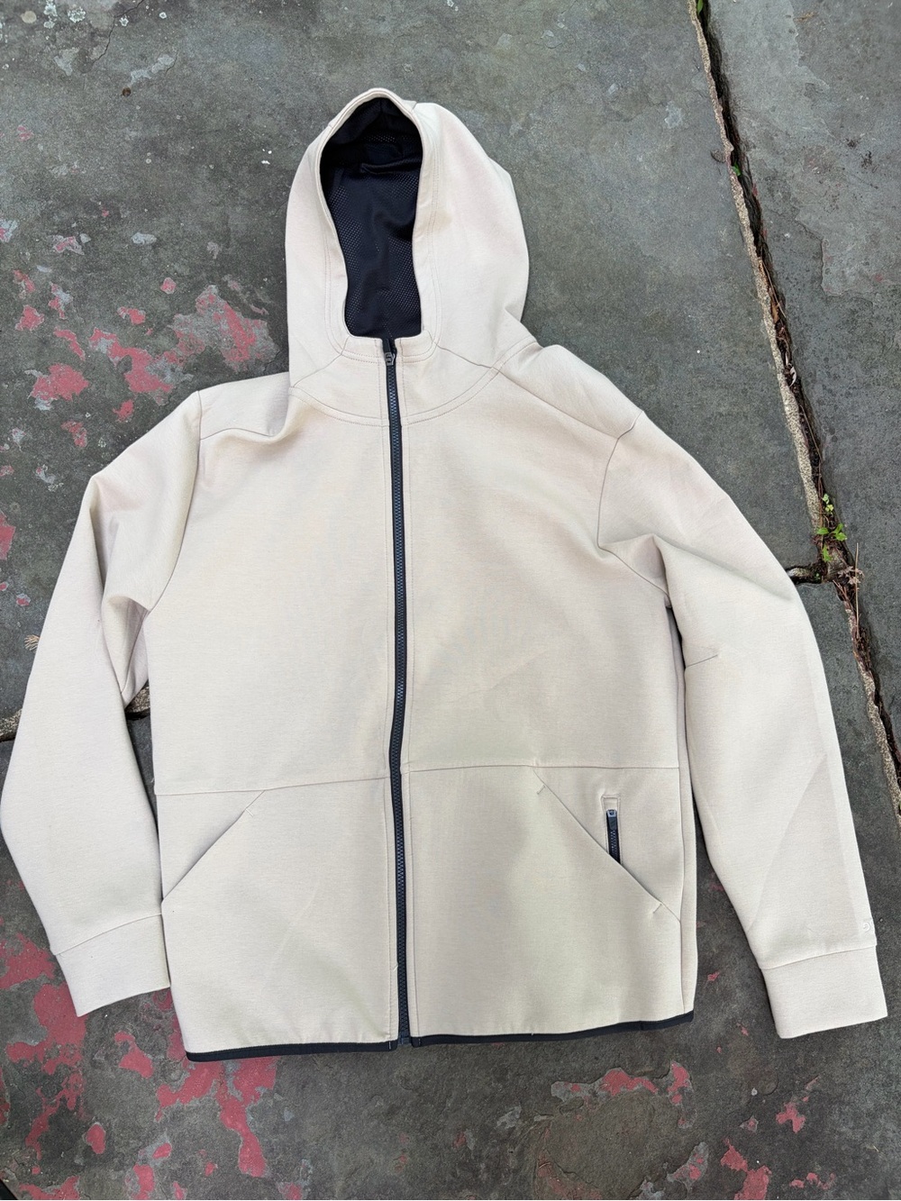 Neutral Beige Zip-Up Hoodie with Hidden Pocket . Vintage DSG men's XL.